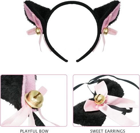 زي تنكري للقطط من أبيدا - مجموعة من 5 قطع لأذن وذيل القطط مع قفازات للأقدام وأنياب أسنان مصاصي الدماء in Kuwait