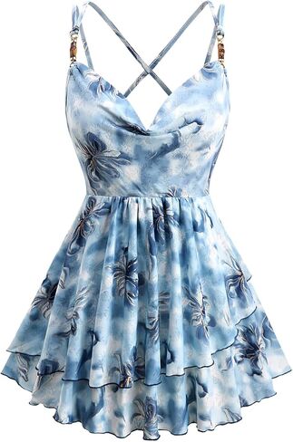 ROSE GAL Plus Size Womens Elegant Flowy Summer Babydoll Tank Top Cowl Neck Layered Top in Saudi Arabia