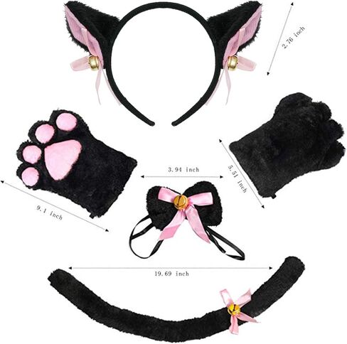 زي تنكري للقطط من أبيدا - مجموعة من 5 قطع لأذن وذيل القطط مع قفازات للأقدام وأنياب أسنان مصاصي الدماء in Kuwait