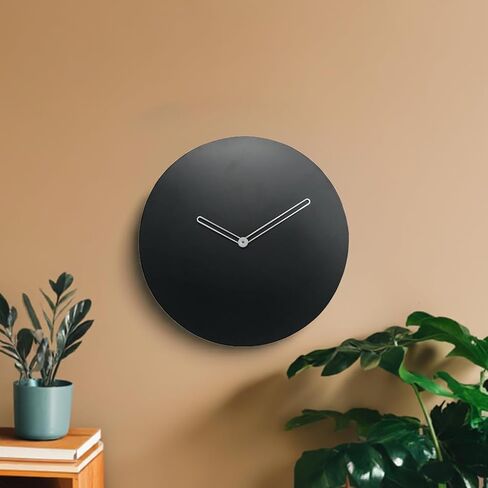 Wall Clock with glossy sliver hands, Black MDF wooden clock, 24 cm size, Minimalistic desgin (Battery not included) in Saudi Arabia