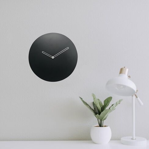 Wall Clock with glossy sliver hands, Black MDF wooden clock, 24 cm size, Minimalistic desgin (Battery not included) in Saudi Arabia