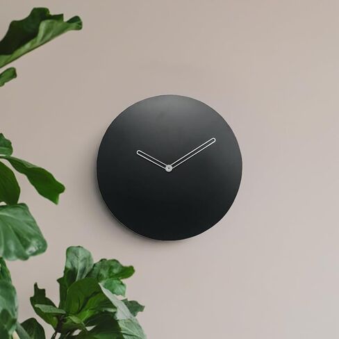 Wall Clock with glossy sliver hands, Black MDF wooden clock, 24 cm size, Minimalistic desgin (Battery not included) in Saudi Arabia