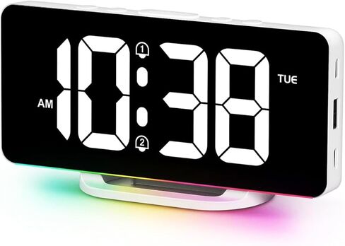 Digital Table Alarm Clock - 10 Color Night Light Bedside Desk Clock | USB Port LED Display | Bedroom and Living Alarm Clocks | Ideal for Heavy Sleepers, Kids and Seniors (Black) in Kuwait