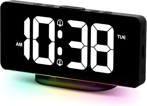 ساعة منبه رقمية للطاولة - 10 ألوان ليلية وساعة مكتب بجانب السرير | شاشة LED بمنفذ USB | منبهات لغرفة النوم والمعيشة | مثالي للأشخاص الذين ينامون كثيرًا والأطفال وكبار السن (أسود) in Kuwait