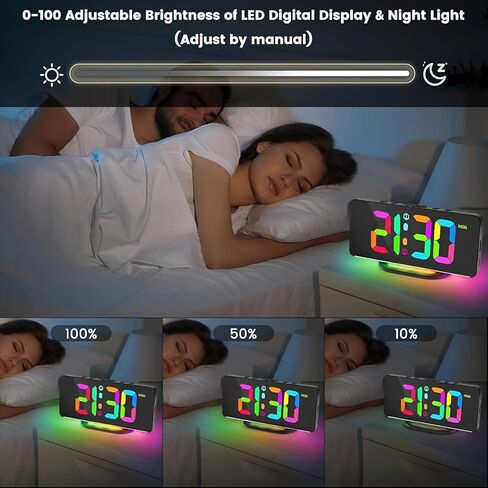 ساعة منبه رقمية للطاولة - 10 ألوان ليلية وساعة مكتب بجانب السرير | شاشة LED بمنفذ USB | منبهات لغرفة النوم والمعيشة | مثالي للأشخاص الذين ينامون كثيرًا والأطفال وكبار السن (أسود) in Kuwait