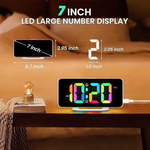 ساعة منبه رقمية للطاولة - 10 ألوان ليلية وساعة مكتب بجانب السرير | شاشة LED بمنفذ USB | منبهات لغرفة النوم والمعيشة | مثالي للأشخاص الذين ينامون كثيرًا والأطفال وكبار السن (أسود) in Kuwait