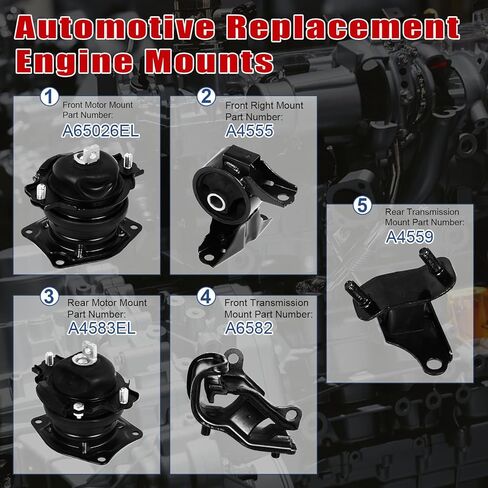 5Pcs Engine Motor Mount Compatible with Honda Odyssey V6 3.5L 2005 2006 Transmission Mount Set, Replace A4555 A4559 A65026EL A4583EL A6582 in Kuwait