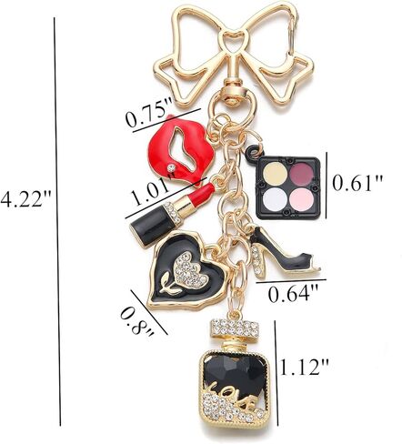 PHAETON 5PCS Fashion Keychain Charm, Gold Bow with Makeup Theme Charms, Lipstick Eyeshadow Perfume Bottle High Heel Heart for Women Gift in Saudi Arabia