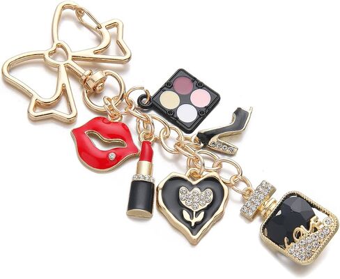 PHAETON 5PCS Fashion Keychain Charm, Gold Bow with Makeup Theme Charms, Lipstick Eyeshadow Perfume Bottle High Heel Heart for Women Gift in Saudi Arabia