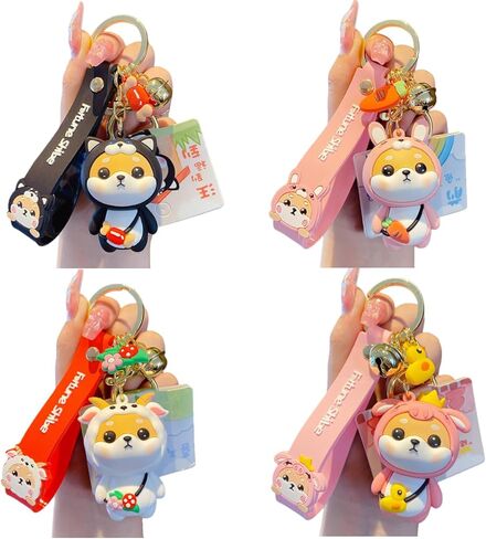 4 قطع لطيف kawaii 12 زودياك موضوع محظوظ الحيوانات شبعا اينو قلادة المفاتيح مفتاح سلسلة، كيرينغ عاشق هدية عيد الحب قلادة لحقيبة يد حمل محفظة حقيبة الظهر مفتاح السيارة حزام المعصم in Kuwait