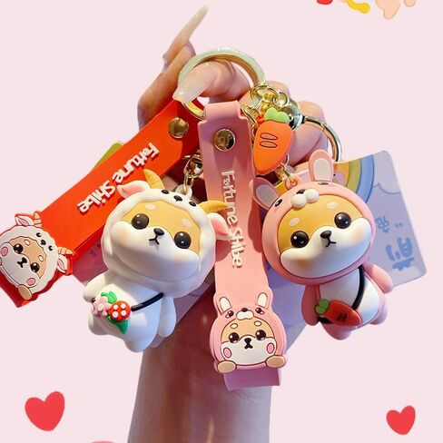 4 قطع لطيف kawaii 12 زودياك موضوع محظوظ الحيوانات شبعا اينو قلادة المفاتيح مفتاح سلسلة، كيرينغ عاشق هدية عيد الحب قلادة لحقيبة يد حمل محفظة حقيبة الظهر مفتاح السيارة حزام المعصم in Kuwait