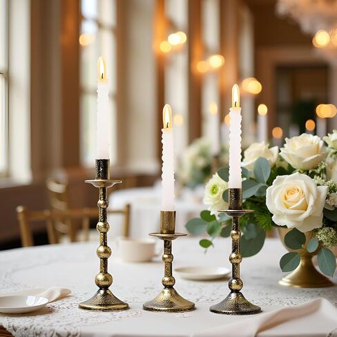 حاملات شمعدان حديد معدنية للقطعة المركزية العتيقة 3 قطع عصا شموع ذهبية مستدقة عمود روماني عتيق ديكور ديكور لحفلات الزفاف، مدفأة الحفلات، 6 بوصة + 7.5 بوصة + 9 بوصة (ارتفاع) in Kuwait