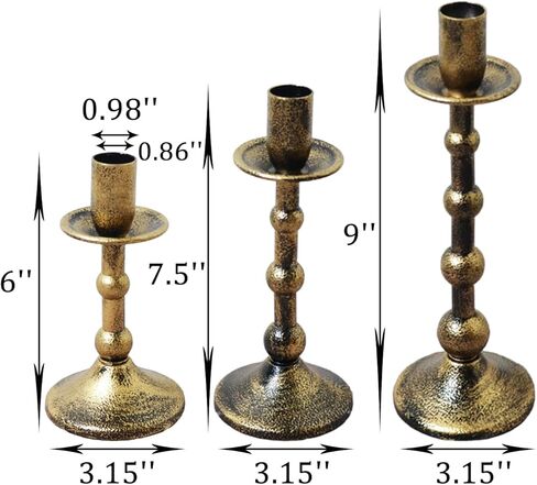 حاملات شمعدان حديد معدنية للقطعة المركزية العتيقة 3 قطع عصا شموع ذهبية مستدقة عمود روماني عتيق ديكور ديكور لحفلات الزفاف، مدفأة الحفلات، 6 بوصة + 7.5 بوصة + 9 بوصة (ارتفاع) in Kuwait