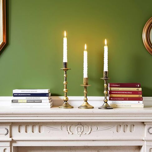 حاملات شمعدان حديد معدنية للقطعة المركزية العتيقة 3 قطع عصا شموع ذهبية مستدقة عمود روماني عتيق ديكور ديكور لحفلات الزفاف، مدفأة الحفلات، 6 بوصة + 7.5 بوصة + 9 بوصة (ارتفاع) in Kuwait