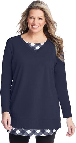 Woman Within Plus Size Layered Look Sweatshirt in Saudi Arabia