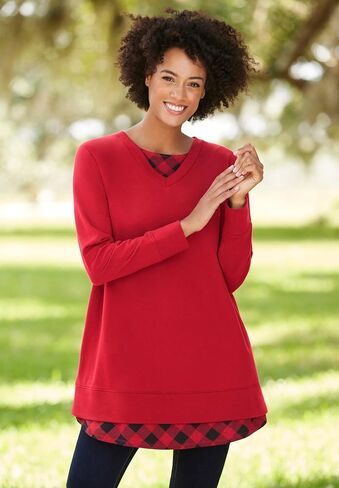 Woman Within Plus Size Layered Look Sweatshirt in Saudi Arabia