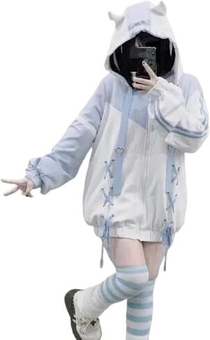 Pokn Y2K Tenshii Kawaii Hoodie Clothes Women Long Sleeves Tops Graphic Cutecore Shoujo Clothes in Kuwait