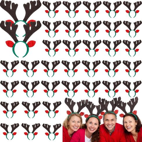 Zubebe 36 Pcs Christmas Reindeer Antlers Headband Holiday Deer Horns Headband Antler Headpiece Deer Antlers Headband with Ears Deer Costume Headband for Kids Adult Xmas Party Favors Supplies in Kuwait