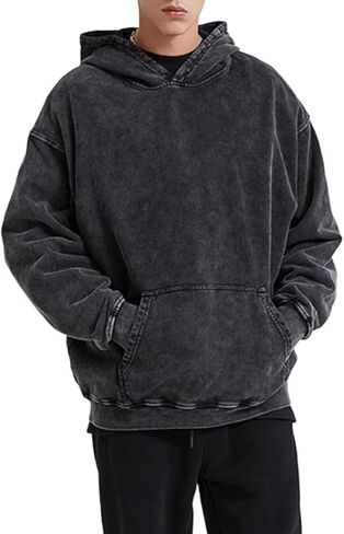 POHADON Oversized Hoodies for Men Women Acid Wash Heavy Cotton Hooded Pullover Sweatshirt Vintage Y2k Streetwear in Saudi Arabia