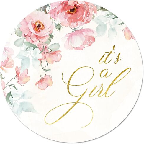 Mobiusea Creation Pink Floral It's a Girl Stickers | 60pcs Baby Girl Stickers for Baby Shower Favors | Gold Foil Stickers for Treat Bags, Party Decorations in Saudi Arabia