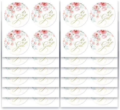 Mobiusea Creation Pink Floral It's a Girl Stickers | 60pcs Baby Girl Stickers for Baby Shower Favors | Gold Foil Stickers for Treat Bags, Party Decorations in Saudi Arabia