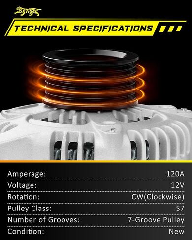 Oktiger Upgraded Alternator for Honda Crv Ex Lx Ex-l 2012 2013 2014 2.4L, Civic Si 2012 2013 2014 2015, for Acura Ilx Base 2013-2015, 12V 120Amp Clockwise 6-Groove Pulley, OE 31100-RX0-A01 11604N in Kuwait