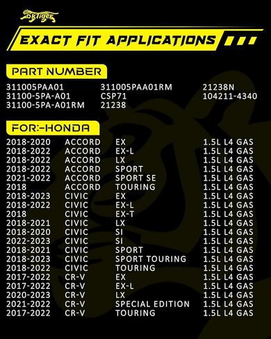 Oktiger Upgraded 1.5L Alternator for Honda Accord Ex Exl Lx Sport 2018-2022, Civic Ex Exl Lx Si Sport Touring 2018-2023, Crv 2017-2023, L4 12V 135A CW 7-Groove Clutch Pulley, OE 31100-5PA-A01 in Kuwait