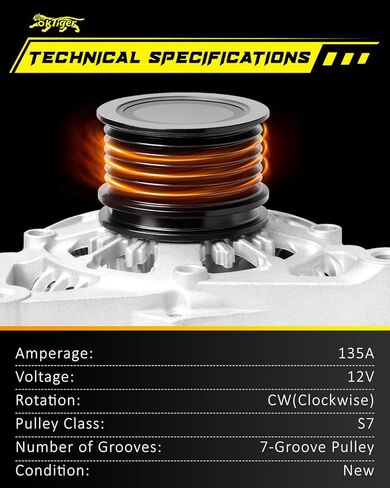 Oktiger Upgraded 1.5L Alternator for Honda Accord Ex Exl Lx Sport 2018-2022, Civic Ex Exl Lx Si Sport Touring 2018-2023, Crv 2017-2023, L4 12V 135A CW 7-Groove Clutch Pulley, OE 31100-5PA-A01 in Kuwait