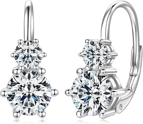 Moissanite Hoop Earrings, 925 Sterling Silver Hypoallergenic Six Prong Set Leverback Drop Earrings for Women, D Color VVS1 Lab Created Imitation Diamond Round Cut Jewelry Gifts in Kuwait