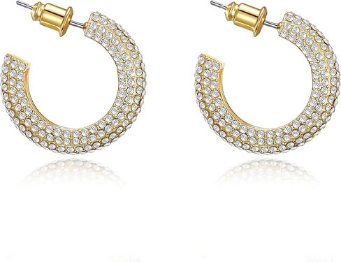WOWORAMA Gold Open Hoop Earrings for Women Sparkly CZ Chunky Hoop Earrings Shiny Zircon C Shaped Hoop Earrings Crystal Round Hoops Dainty Minimalist Earrings Jewelry in Saudi Arabia