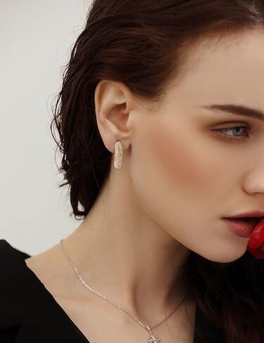 WOWORAMA Gold Open Hoop Earrings for Women Sparkly CZ Chunky Hoop Earrings Shiny Zircon C Shaped Hoop Earrings Crystal Round Hoops Dainty Minimalist Earrings Jewelry in Saudi Arabia