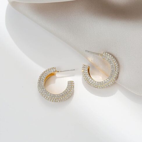 WOWORAMA Gold Open Hoop Earrings for Women Sparkly CZ Chunky Hoop Earrings Shiny Zircon C Shaped Hoop Earrings Crystal Round Hoops Dainty Minimalist Earrings Jewelry in Saudi Arabia