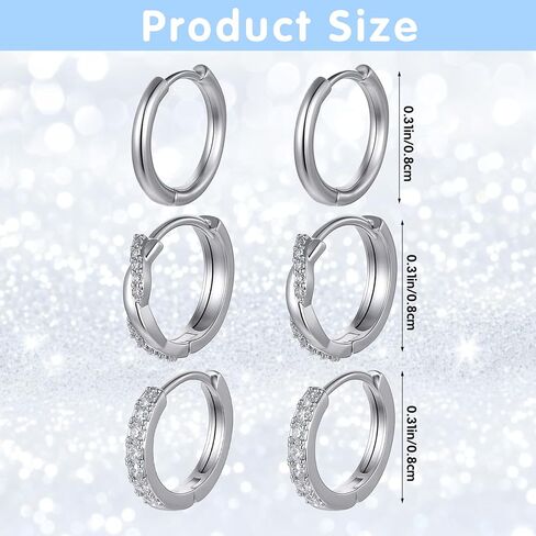 Sibba 3 PCS Silver Earrings Stacks Set Dainty Women Small Hoop Earrings, Elegant Multiple Piercing Earring Stud Hoop Lightweight Trendy Twisted Rhinestone Hoops Cute Jewelry Gifts for Her in Saudi Arabia