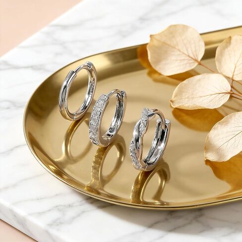 Sibba 3 PCS Silver Earrings Stacks Set Dainty Women Small Hoop Earrings, Elegant Multiple Piercing Earring Stud Hoop Lightweight Trendy Twisted Rhinestone Hoops Cute Jewelry Gifts for Her in Saudi Arabia