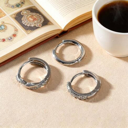 Sibba 3 PCS Silver Earrings Stacks Set Dainty Women Small Hoop Earrings, Elegant Multiple Piercing Earring Stud Hoop Lightweight Trendy Twisted Rhinestone Hoops Cute Jewelry Gifts for Her in Saudi Arabia