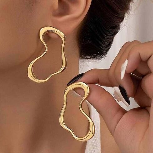 Vintage Irregular Hoop Stud Earrings Gold Hollow Circle Earrings Abstract Hoop Earrings Big Brass Geometric Earrings Jewelry for Women in Saudi Arabia