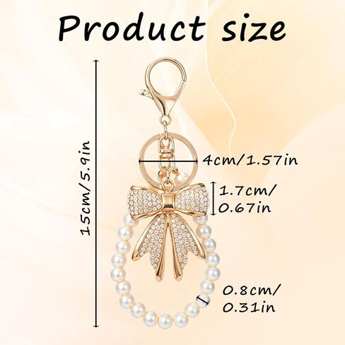 1 Pack Bowknot Keychain White Rhinestone Bow Keychain with Imitation Pearl Chain Gold Pink White Bag Charms Keychains Sparkly Bow Purse Charm Accessories for Key Backpacks Purse Handbags in Saudi Arabia