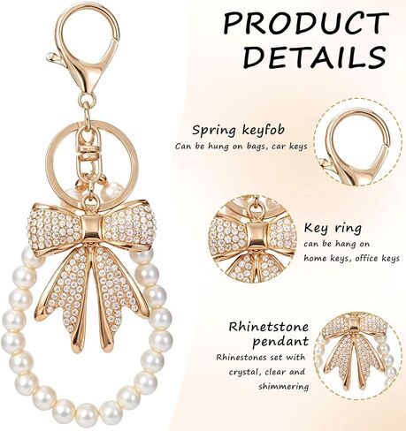 1 Pack Bowknot Keychain White Rhinestone Bow Keychain with Imitation Pearl Chain Gold Pink White Bag Charms Keychains Sparkly Bow Purse Charm Accessories for Key Backpacks Purse Handbags in Saudi Arabia