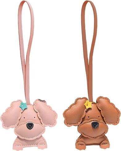 Dog-Shaped Bag Charms Keychains - Set of 2, PU Leather, Cartoon Poodle Designs, Stylish Women's Accessories in Kuwait