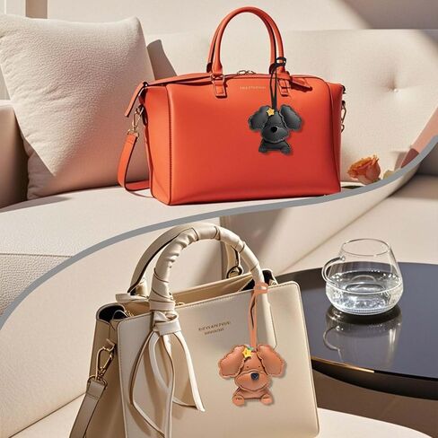 Dog-Shaped Bag Charms Keychains - Set of 2, PU Leather, Cartoon Poodle Designs, Stylish Women's Accessories in Kuwait