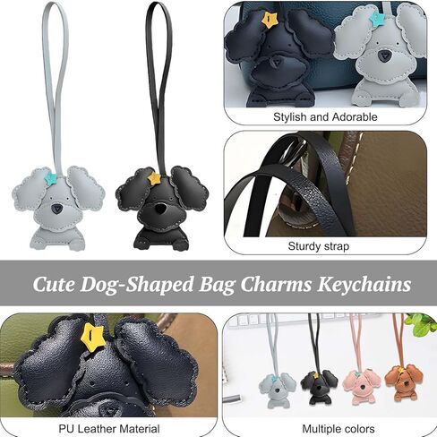 Dog-Shaped Bag Charms Keychains - Set of 2, PU Leather, Cartoon Poodle Designs, Stylish Women's Accessories in Kuwait
