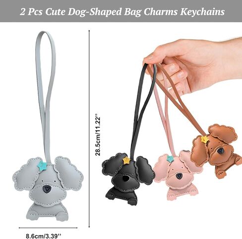 Dog-Shaped Bag Charms Keychains - Set of 2, PU Leather, Cartoon Poodle Designs, Stylish Women's Accessories in Kuwait