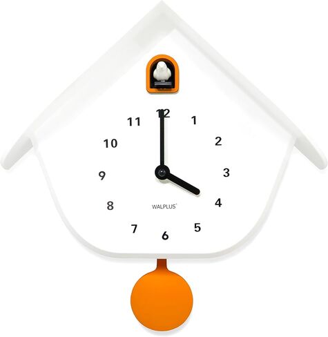 WALPLUS Modern Cuckoo Clocks for Wall Hourly Chiming Coo Coo Clock Volume Adjustable Cookoo Clock Removable Pendulum Christmas Cuckoo Gift White Matte Interior Decoration in Kuwait