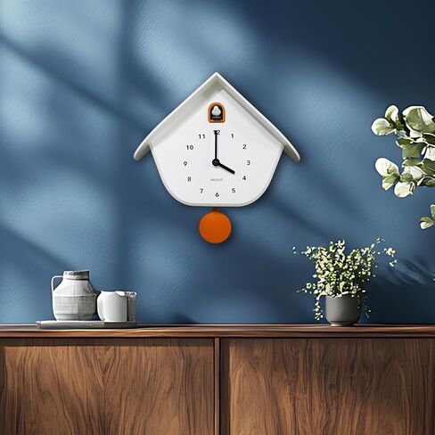 WALPLUS Modern Cuckoo Clocks for Wall Hourly Chiming Coo Coo Clock Volume Adjustable Cookoo Clock Removable Pendulum Christmas Cuckoo Gift White Matte Interior Decoration in Kuwait
