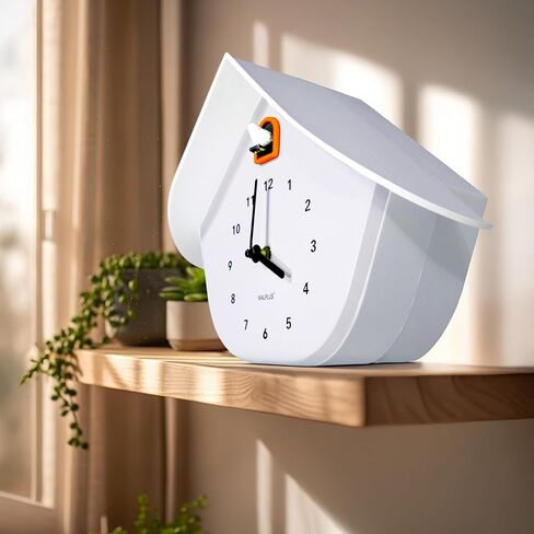 WALPLUS Modern Cuckoo Clocks for Wall Hourly Chiming Coo Coo Clock Volume Adjustable Cookoo Clock Removable Pendulum Christmas Cuckoo Gift White Matte Interior Decoration in Kuwait