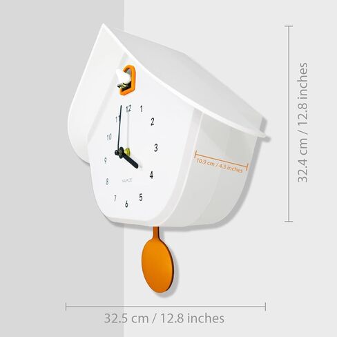 WALPLUS Modern Cuckoo Clocks for Wall Hourly Chiming Coo Coo Clock Volume Adjustable Cookoo Clock Removable Pendulum Christmas Cuckoo Gift White Matte Interior Decoration in Kuwait