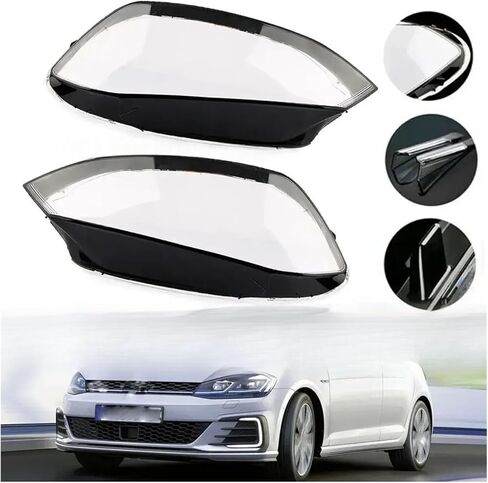 زوج الجبهة عدسة المصباح الأمامي غطاء متوافق ل VW Golf 7 MK7 GTI 2014 2015 2016 2017 واضح سيارة كشافات غطاء قذيفة شفافة عاكس الضوء in Kuwait
