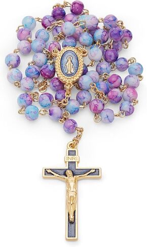 Rosary Beads catholic for Women and Men Blessed During Pope's Angelus, Miraculous Virgin Green Rosary with Variegated Glass on a Gold Plated Brass Chain - Perfect Catholic gifts ( Green) in Kuwait