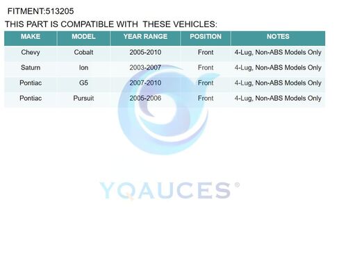 513205 Front Wheel Hub Bearing Assembly Fit for 05-10 Chevy Cobalt, 07-09 Pontiac G5, 05-06 Pontiac Pursuit, 03-07 Saturn Ion, 4 Lugs Non-ABS in Kuwait