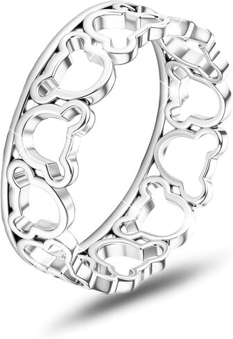 9 حجم الماوس الدائري S925 الفضة الاسترليني المرأة لطيف الكرتون الجوف الدائري لامعة مكعب زركونيا مجوهرات بسيطة أنيقة لصديقة زوجة ابنة السبابة البنصر 6-10 الحجم in Kuwait